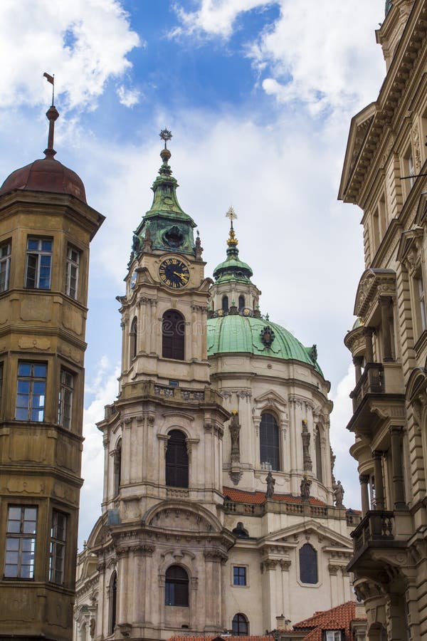 St. Nicholas Cathedral in Prague. Mala Strana. Architecture of Prague old town