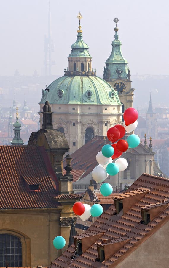 St. Nicholas church with colorful balls, Prague. St. Nicholas church with colorful balls, Prague