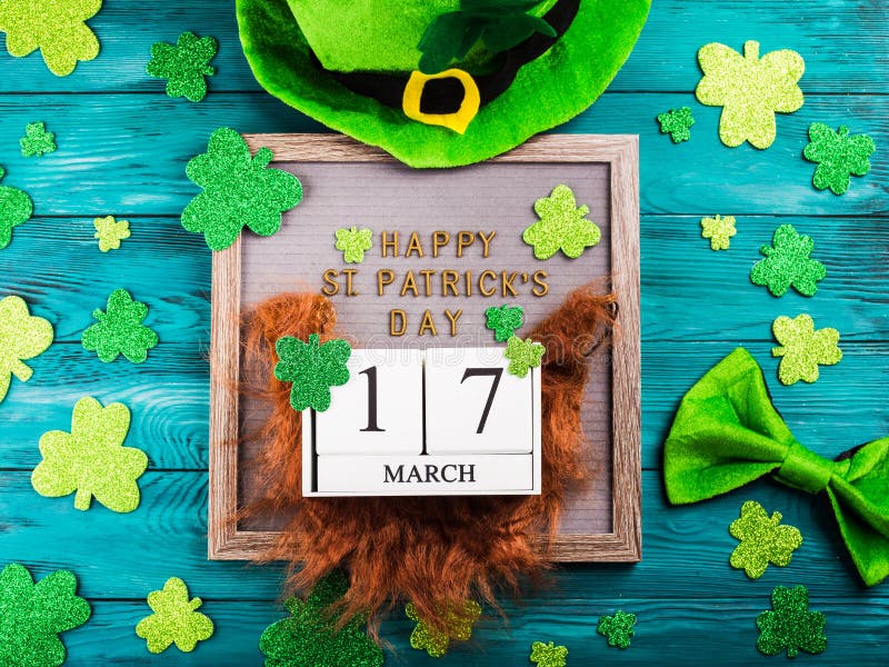 St Patrick Day Date and Greetings on Letter Board Stock Photo Image