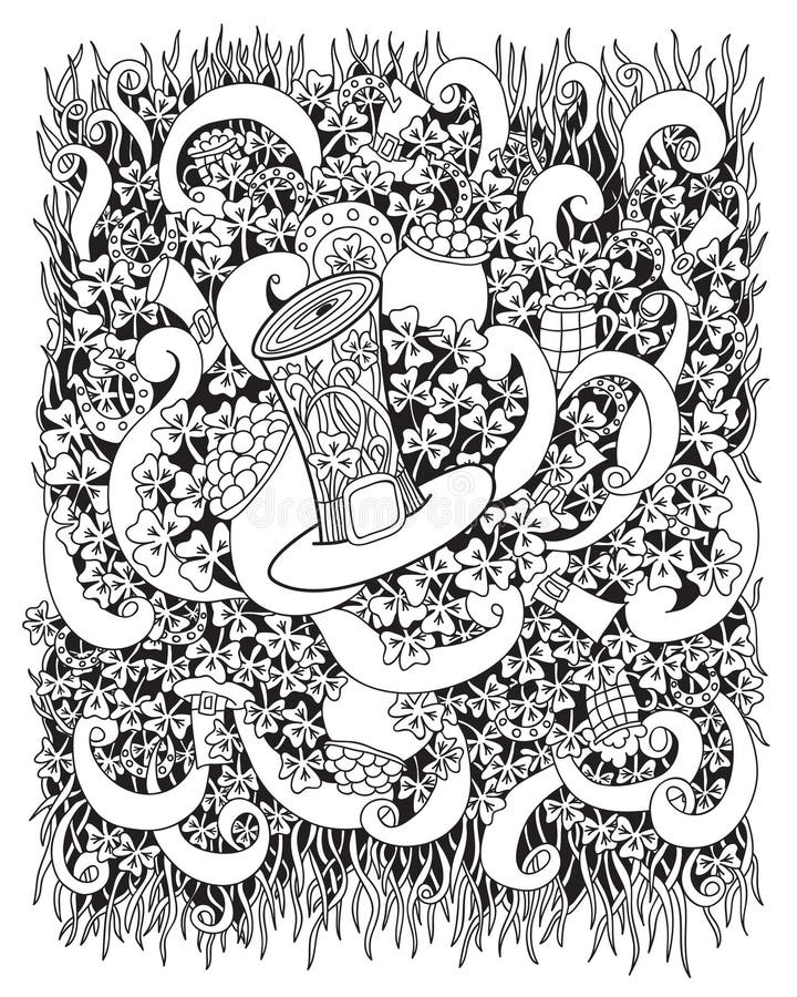 adult coloring bookpage a cute hat with clover for relaxing