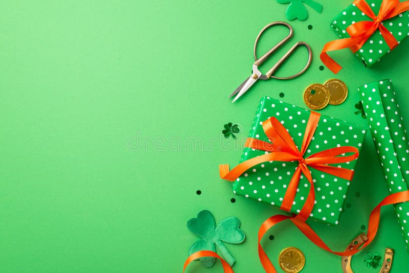 Top View Of Wrapping Paper Rolls, Scissors Free Stock Photo and
