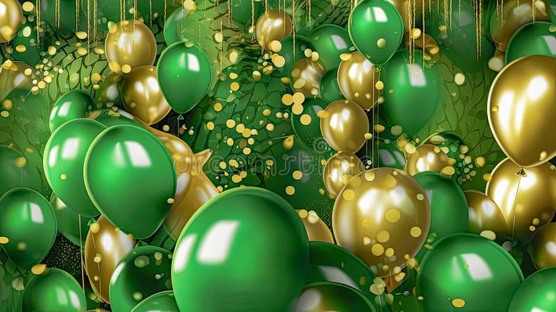 St. Patricks charm, Balloons in green and gold a visual celebration, each balloon embodying the lively spirit and vibrancy of the holiday. AI generated