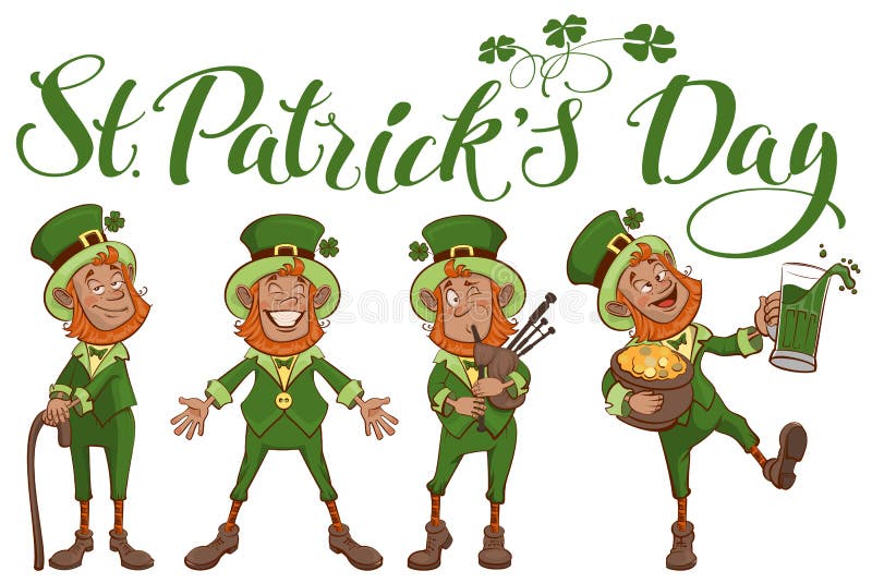 St Patricks dnia literowania tekst Ustawia zabawy kreskówki mężczyzna ilustracji St Patricks dnia literowania tekst Ustawia zabawy kreskówki mężczyzna ilustracji