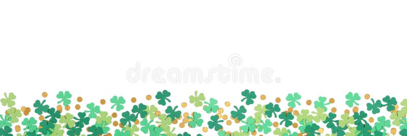 St patrioter dag schamprock and gold coin conetti banner border isolerad på vit bakgrund arkivfoton