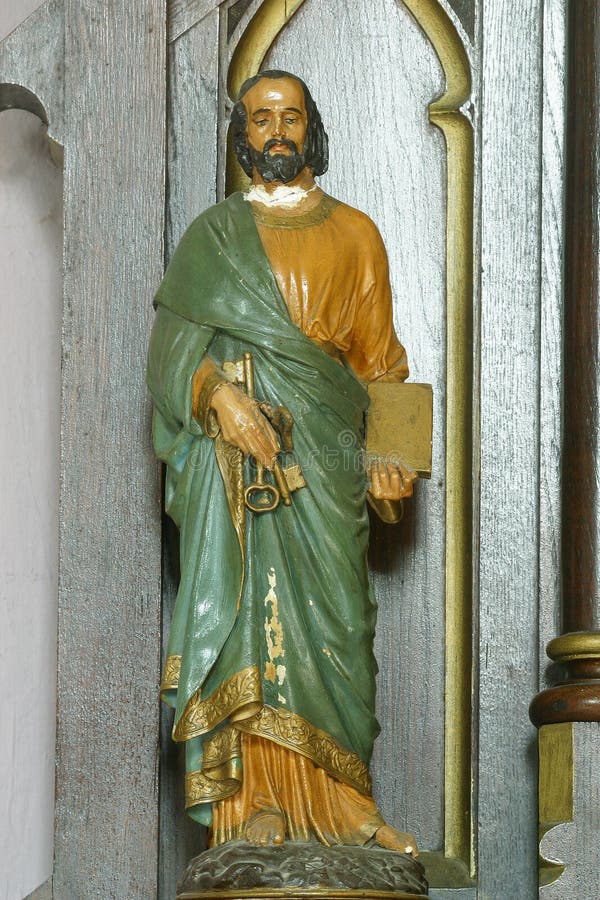 St Peter`s statue on the altar of Saint Valentine in the Church of the Holy Trinity in Krapinske Toplice, Croatia