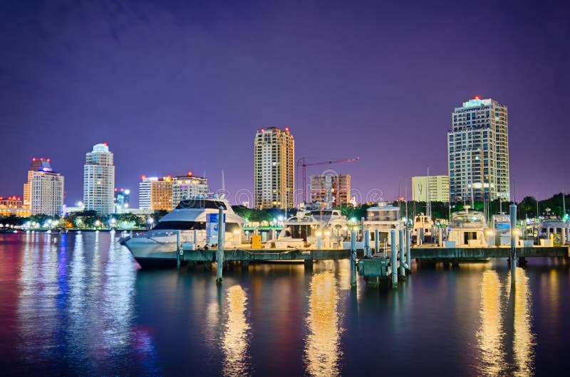 St Petersburg Florida City Skyline and Waterfront at Night Stock Photo ...