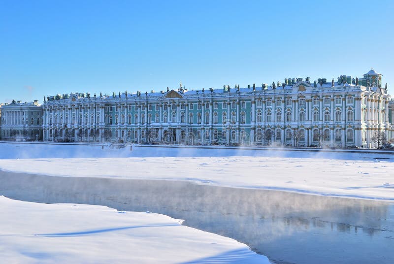 St. Petersburg. Winter Palace and Neva river in cold sunny winter day. St. Petersburg. Winter Palace and Neva river in cold sunny winter day