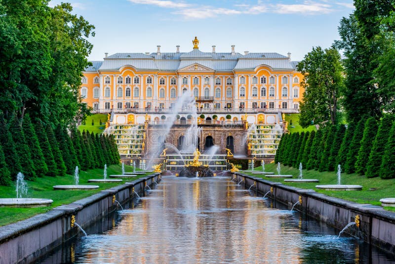 St. Petersburg, Russia - July 2019: Roman fountains in Peterhof Lower park, Saint Petersburg, Russia