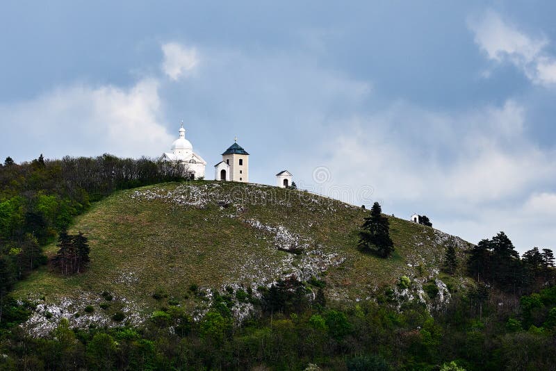 St sebastian white chapel on the holy hill Mikulov. Czech republic royalty free stock photography St sebastian white chapel on the holy hill Mikulov. Czech republic royalty free stock photography