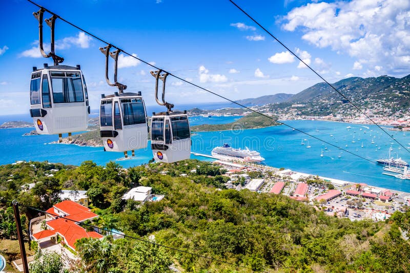have fun Admit Open St. Thomas Cruise Port with Cable Cart Editorial Photo - Image of nature,  focus: 82948856