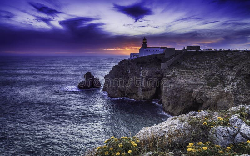 St. Vincente Lighthouse at dusk, Sagres, Portugal stock images St. Vincente Lighthouse at dusk, Sagres, Portugal stock images