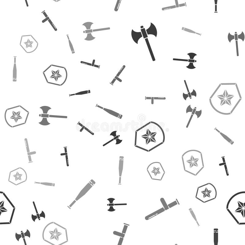 A stabilit un baston medieval de poliție toporul baston de cauciuc polițist și bâtă de baseball pe model fără sudură. vector stock illustration