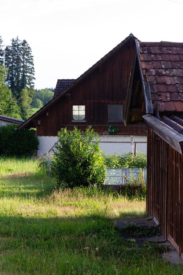 Stable buildings bavaria style at south germany city wangen at summer evening sunhine. Stable rustic style stock images, royalty-free photos and pictures