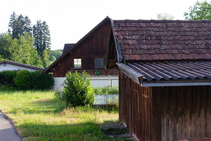 Stable buildings bavaria style at south germany city wangen at summer evening sunhine. Stable rustic style stock images, royalty-free photos and pictures