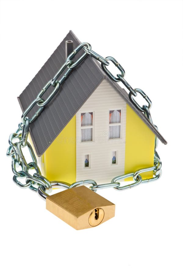 A detached house with a chain and lock shut off alarm and security. A detached house with a chain and lock shut off alarm and security.