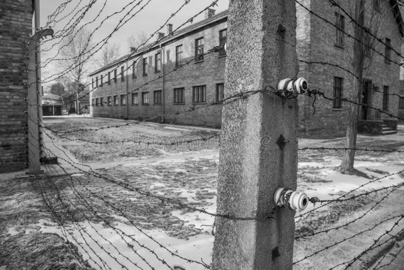 Stacheldrahtzäune in Auschwitz II-Birkenau stockfoto