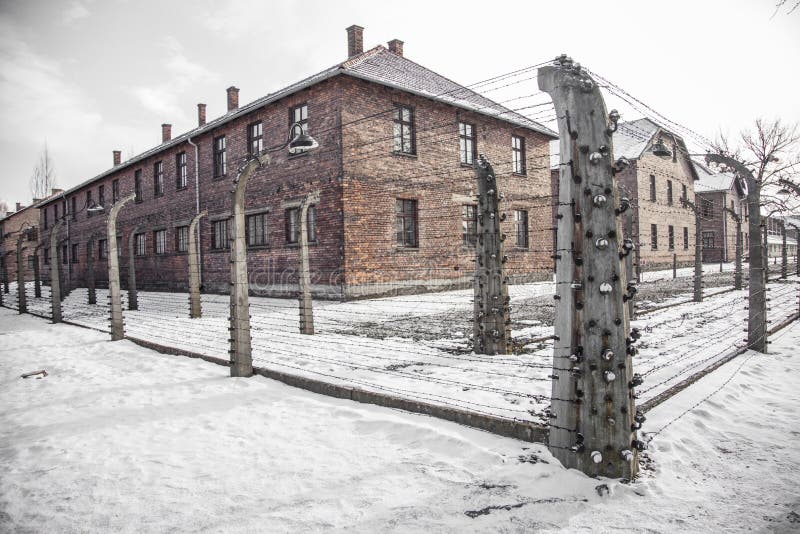 Stacheldrahtzäune in Auschwitz II-Birkenau lizenzfreies stockfoto