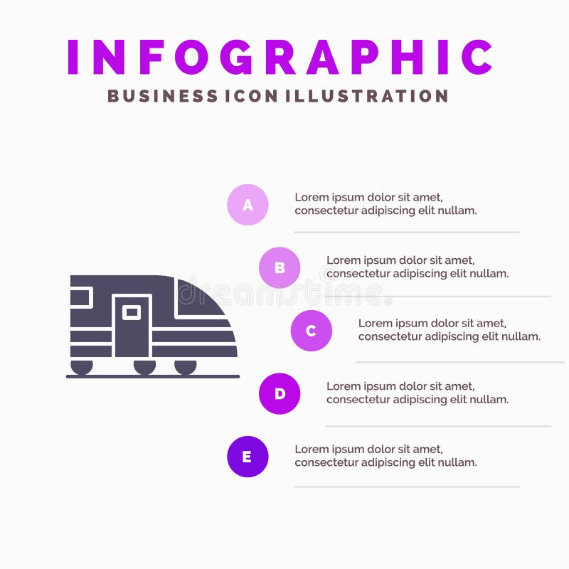 Stacja, metro, pociąg, transport ikony Infographics 5 kroków prezentacji Stały tło ilustracji Stacja, metro, pociąg, transport ikony Infographics 5 kroków prezentacji Stały tło ilustracji