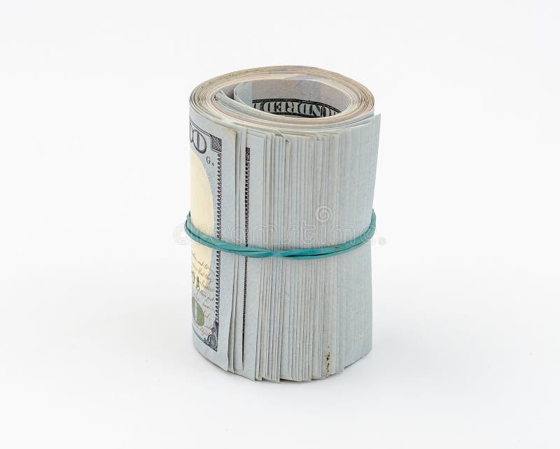 Stack of American Dollars Tied with Rubber Band for Money Stock Photo
