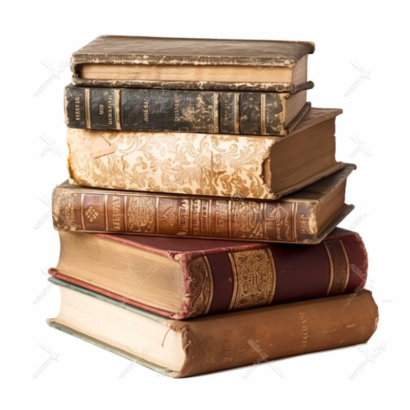 Stack of Antique Vintage Old Books, Reading in Old Library and