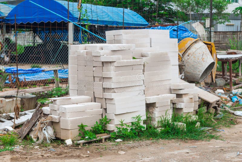 Stack of Autoclaved Aerated Concrete Masonry Units in Construction Site