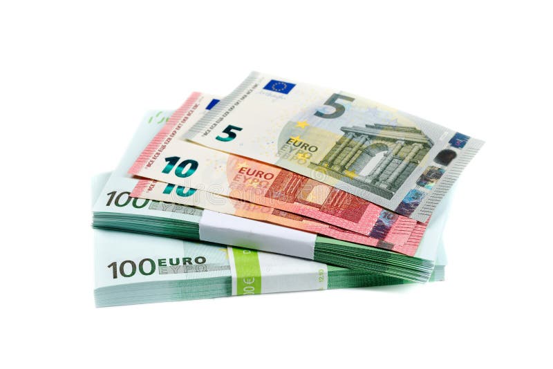 Stack of bills with 100, 10 and 5 euros