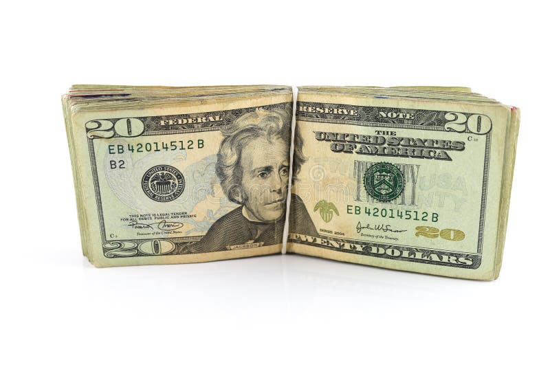 Stock image of $20 Dollars bills isolated on white.