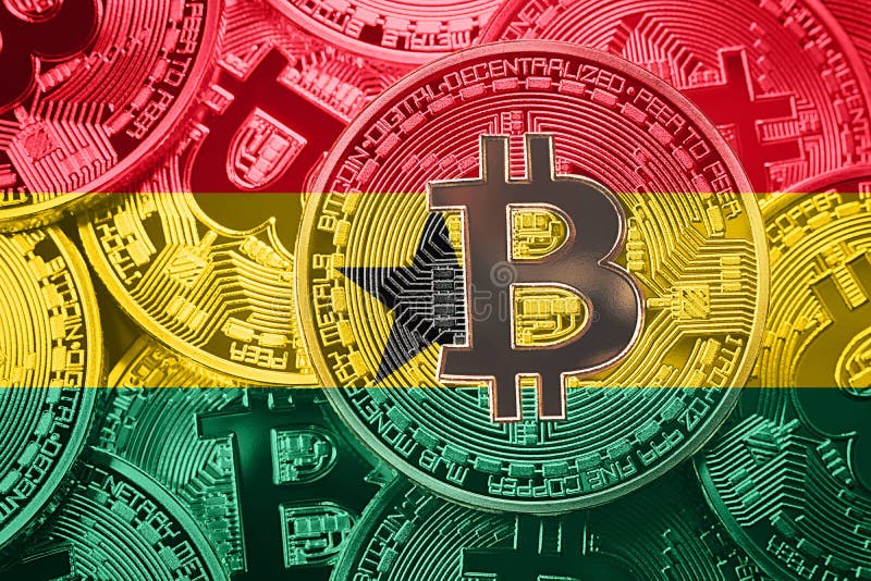 Stack of Bitcoin Ghana Flag. Bitcoin Cryptocurrencies Concept. B Stock