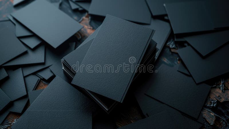 A stack of black cards on a table, suitable for various card game concepts stock images