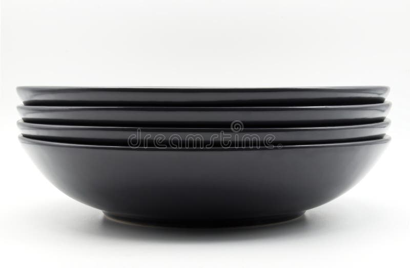 Stack of Black Dishes Isolated on White Background Stock Image Image
