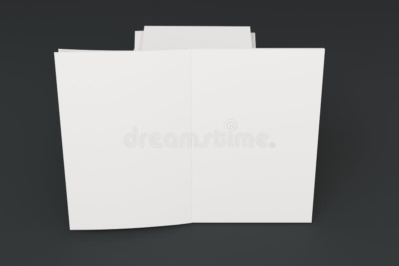 Stack of blank white closed and one open brochure mock-up on black background royalty free illustration Stack of blank white closed and one open brochure mock-up on black background royalty free illustration