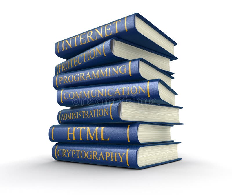 Stack of books on computer security (clipping path included) stock illustration