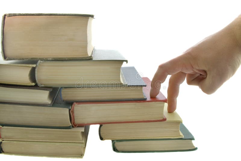 Stack of books and fingers step