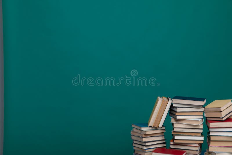 Learning Library Science Stack of Books on a Black Background Stock ...