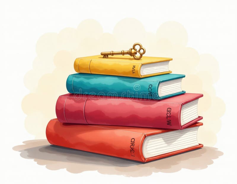 Stack of Books with Key, Generative image Ai. Key generative illustrations