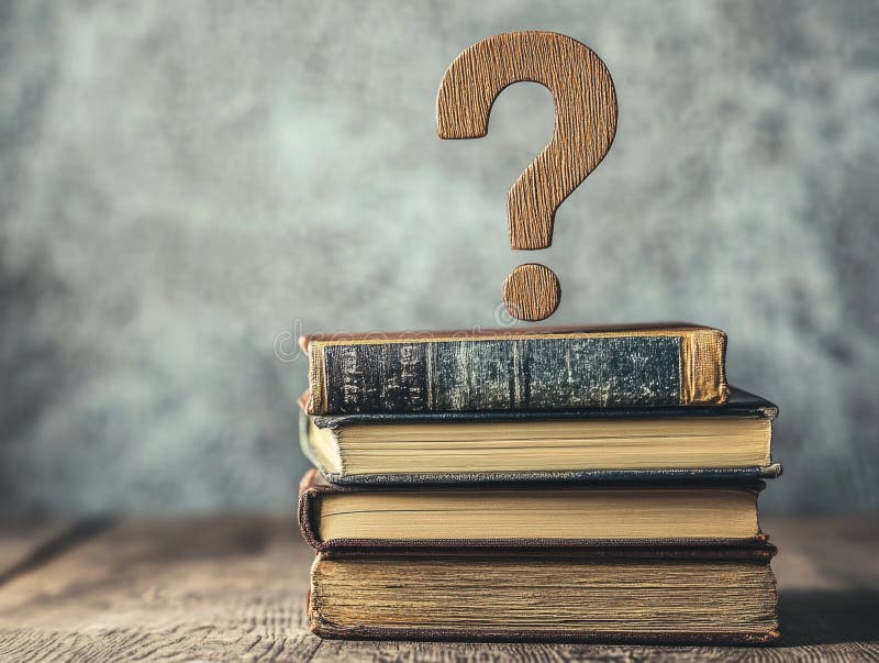 Stack of books with question mark royalty free stock photo