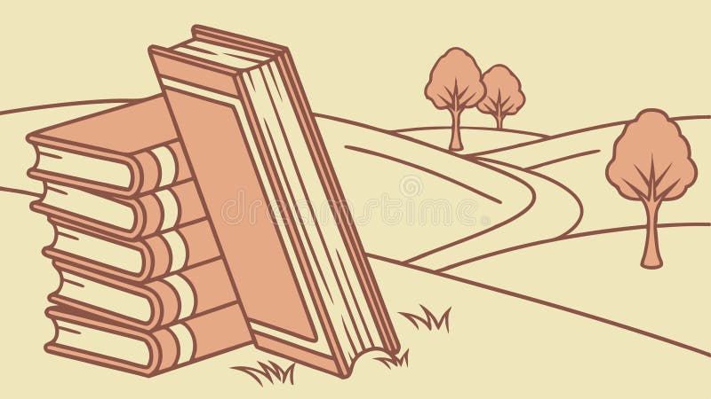 Stack of Books in Scenic Landscape. Knowledge and Nature Harmony, vector design Generative AI stock illustration