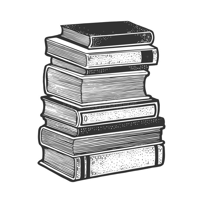 Stack of books sketch engraving vector illustration. T-shirt apparel print design. Scratch board imitation. Black and white hand drawn image. Stack of books sketch engraving vector illustration. T-shirt apparel print design. Scratch board imitation. Black and white hand drawn image.