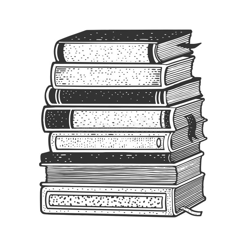 Stack of books sketch engraving vector illustration. T-shirt apparel print design. Scratch board imitation. Black and white hand drawn image. Stack of books sketch engraving vector illustration. T-shirt apparel print design. Scratch board imitation. Black and white hand drawn image.