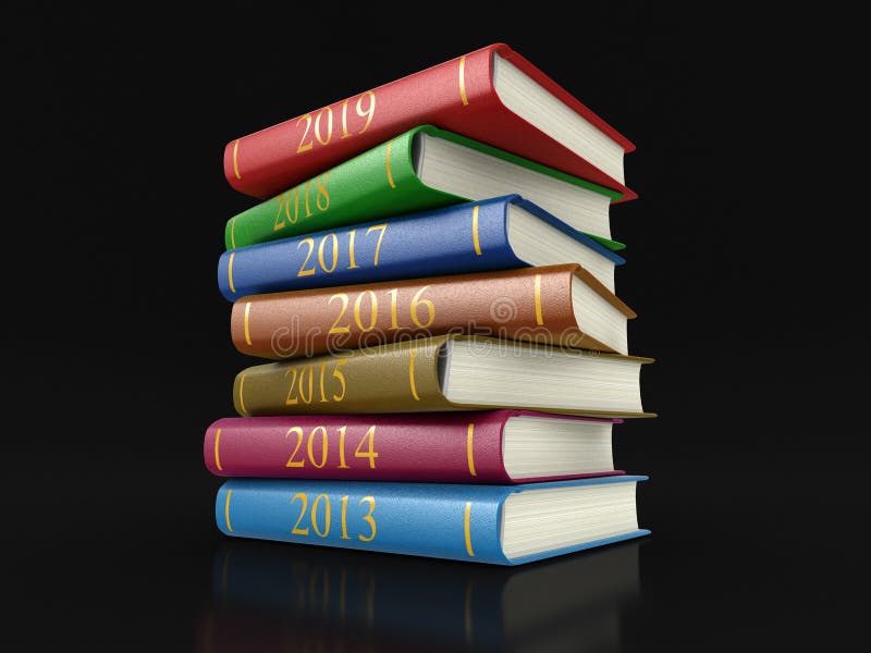 Stack of books with 2019 stock illustration