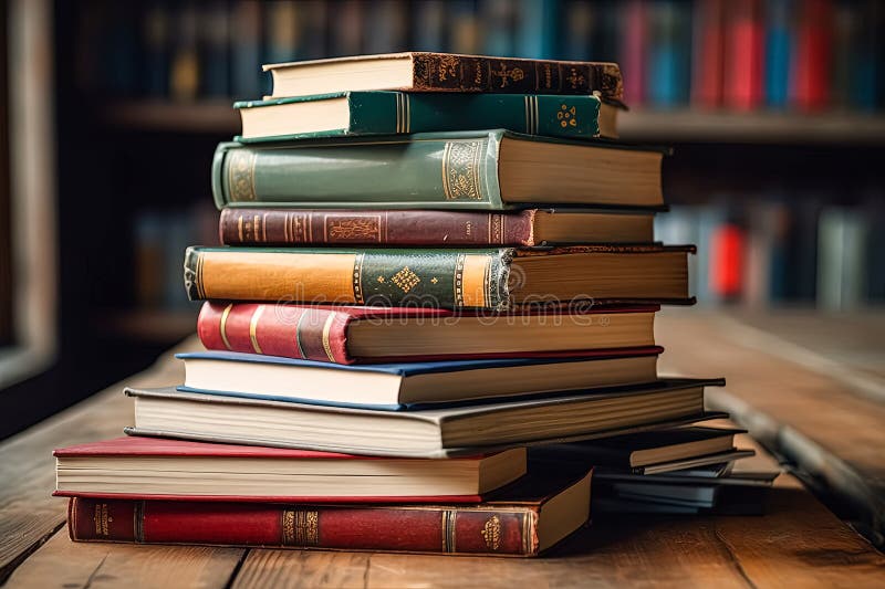 A stack of books on a wooden table. royalty free stock photography