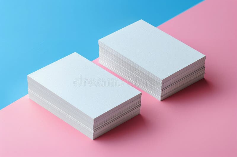 Stack of Business Cards on Pink and Blue Background