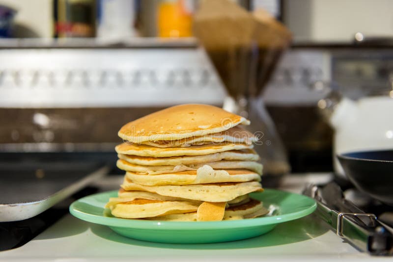 Stack of Buttermilk Pancake on Kitchen Stove Stock Image Image of