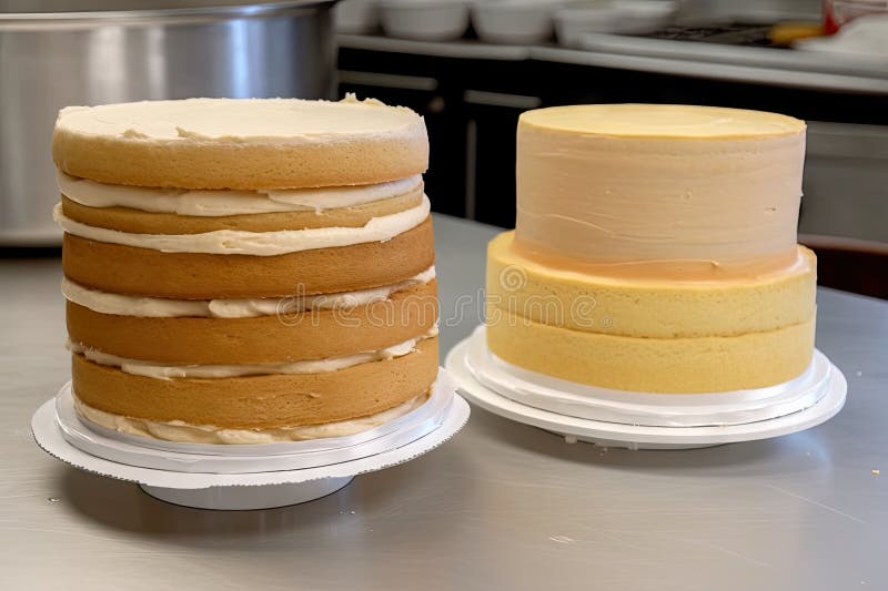 Stack of Cakes, with Each Layer Showing a Different Frosting Technique