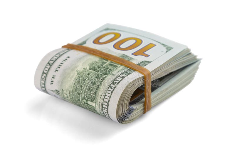 Stack of Cash Dollars, Bent in Half, Under the Elastic Band is Isolated