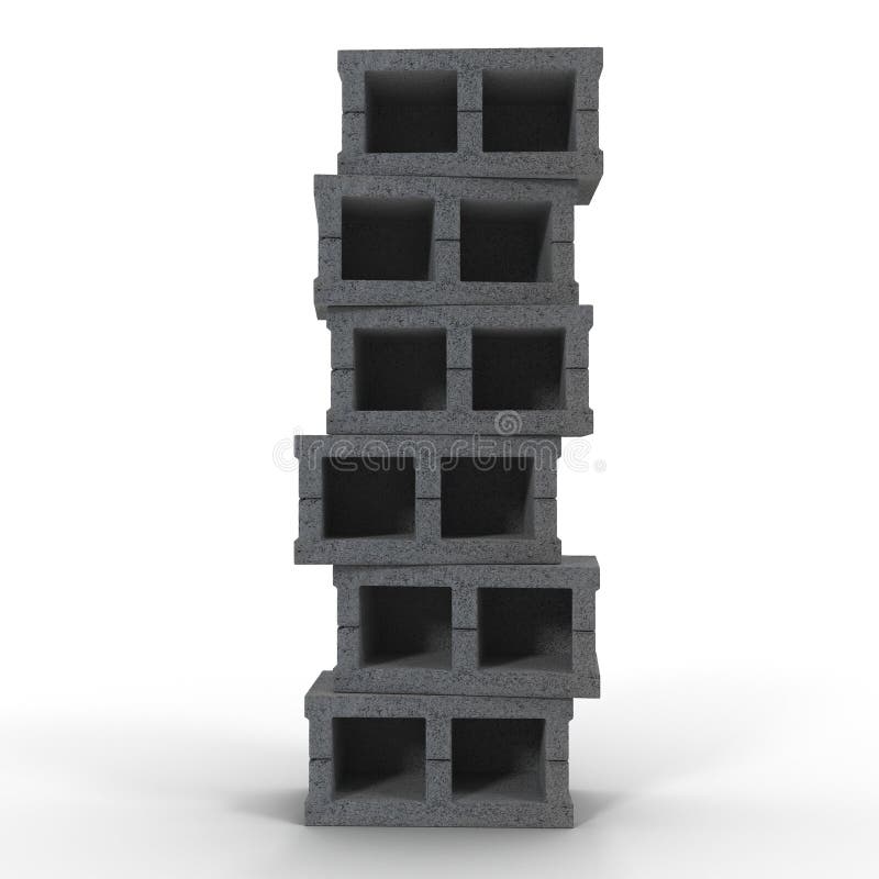 Stack Of Cinder Block Bricks Isolated On White. 3D Illustration Stock