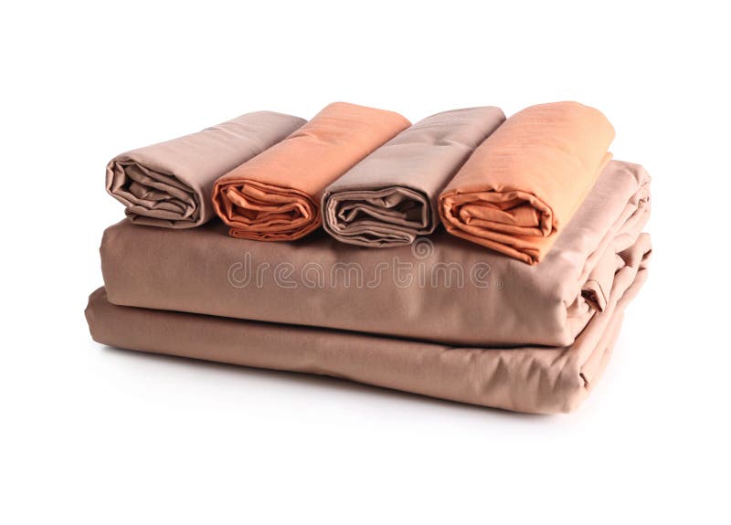 Stack of Clean Bed Sheets Isolated on White Stock Photo Image of