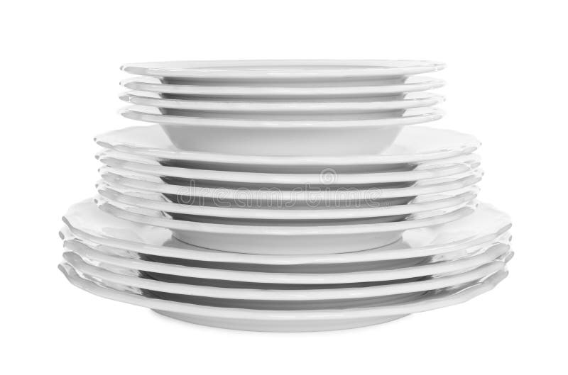 Stack of clean plates on white background royalty free stock images
