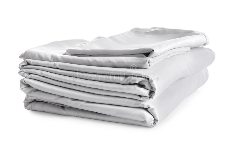 Stack of Clean Silky Bed Linen Isolated on White Stock Image Image of
