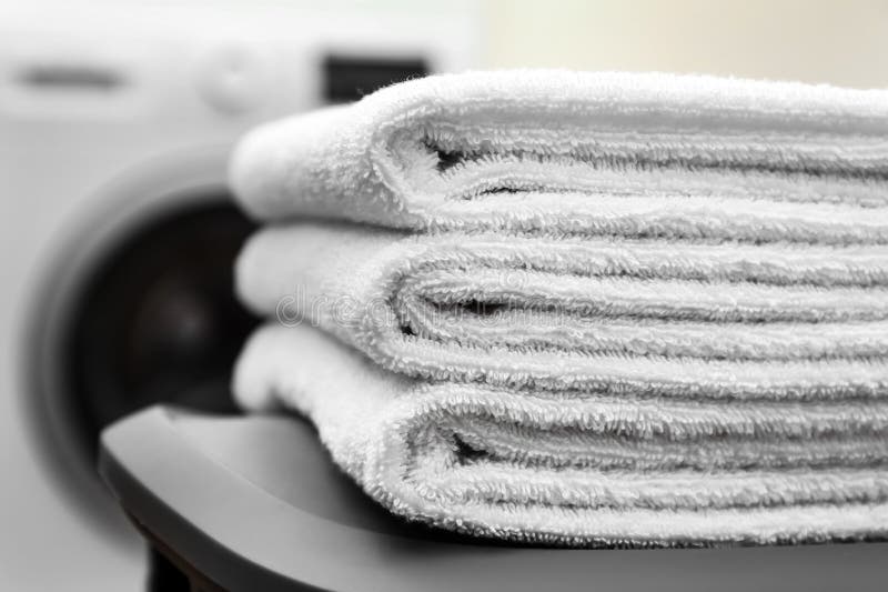 Stack of Clean Towels in Laundry Room, Closeup Stock Photo Image of